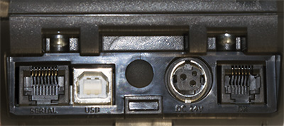 Порты АТОЛ 11Ф: порт LAN, USB-B, заглушка на GSM антенну, порт питания, RJ-11